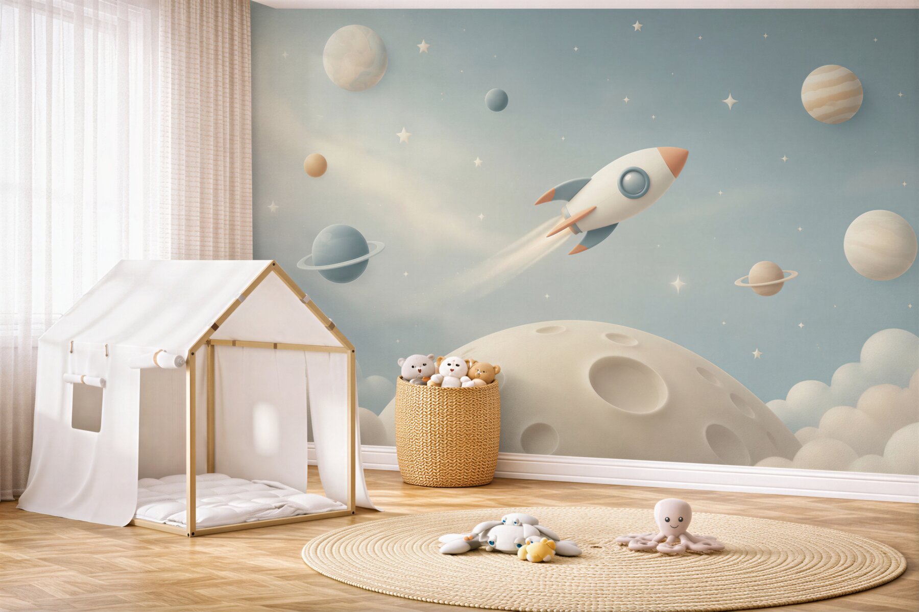 Fototapeten Raumschiff und Planet