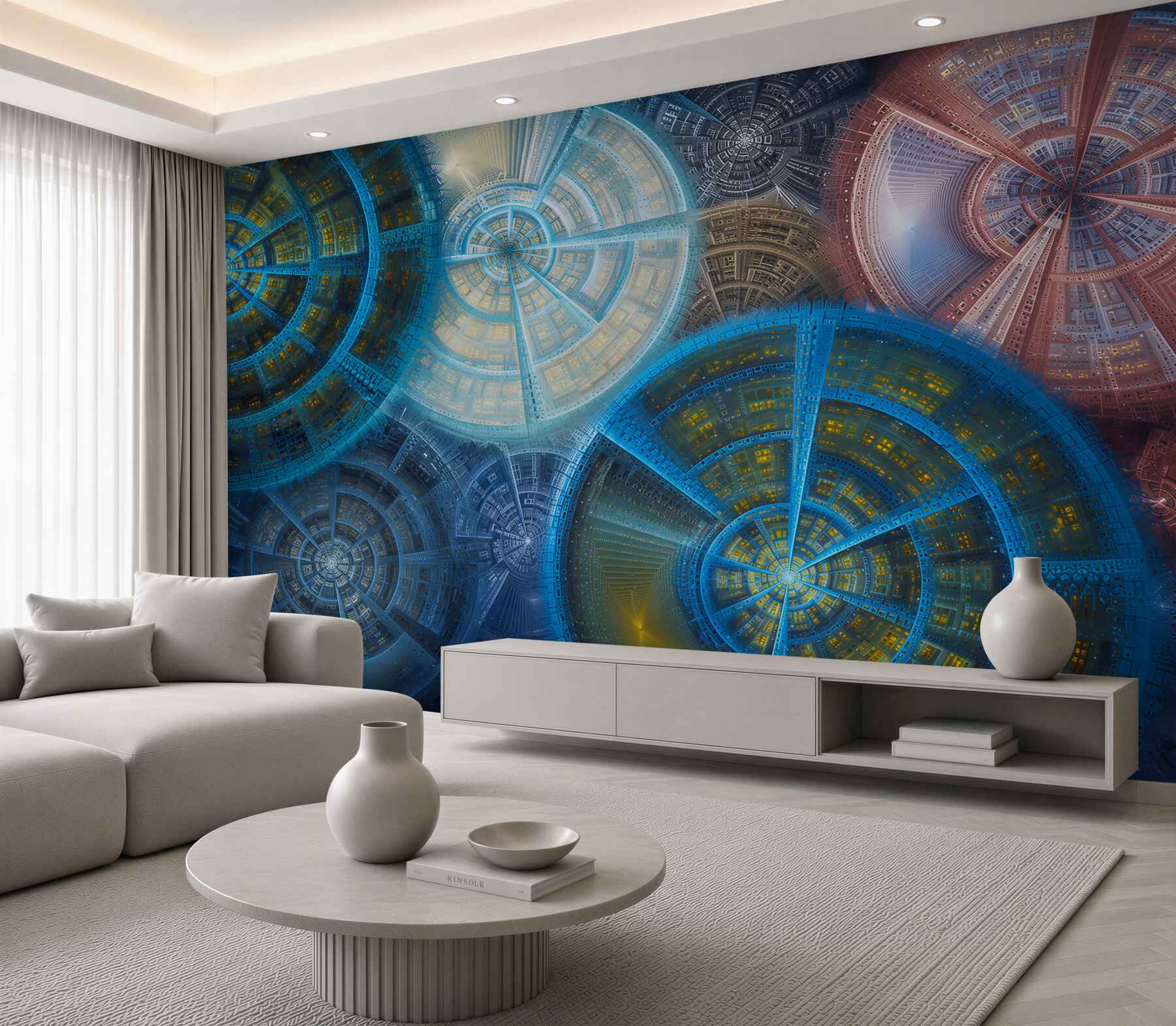 Fototapeten abstrakt gold blau geometrische Kreise modern