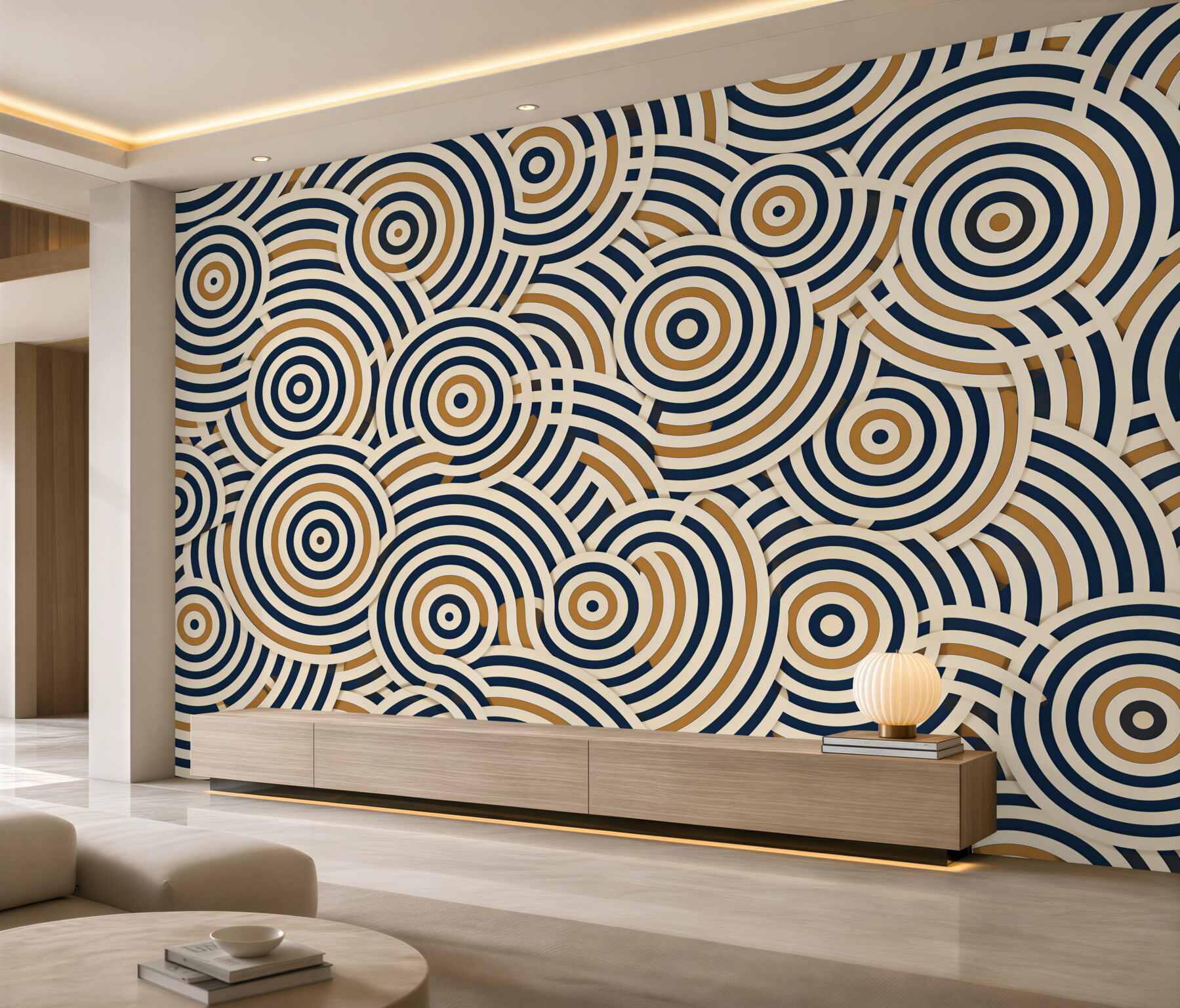 Fototapeten abstrakte 3D Kreise beige grau modern