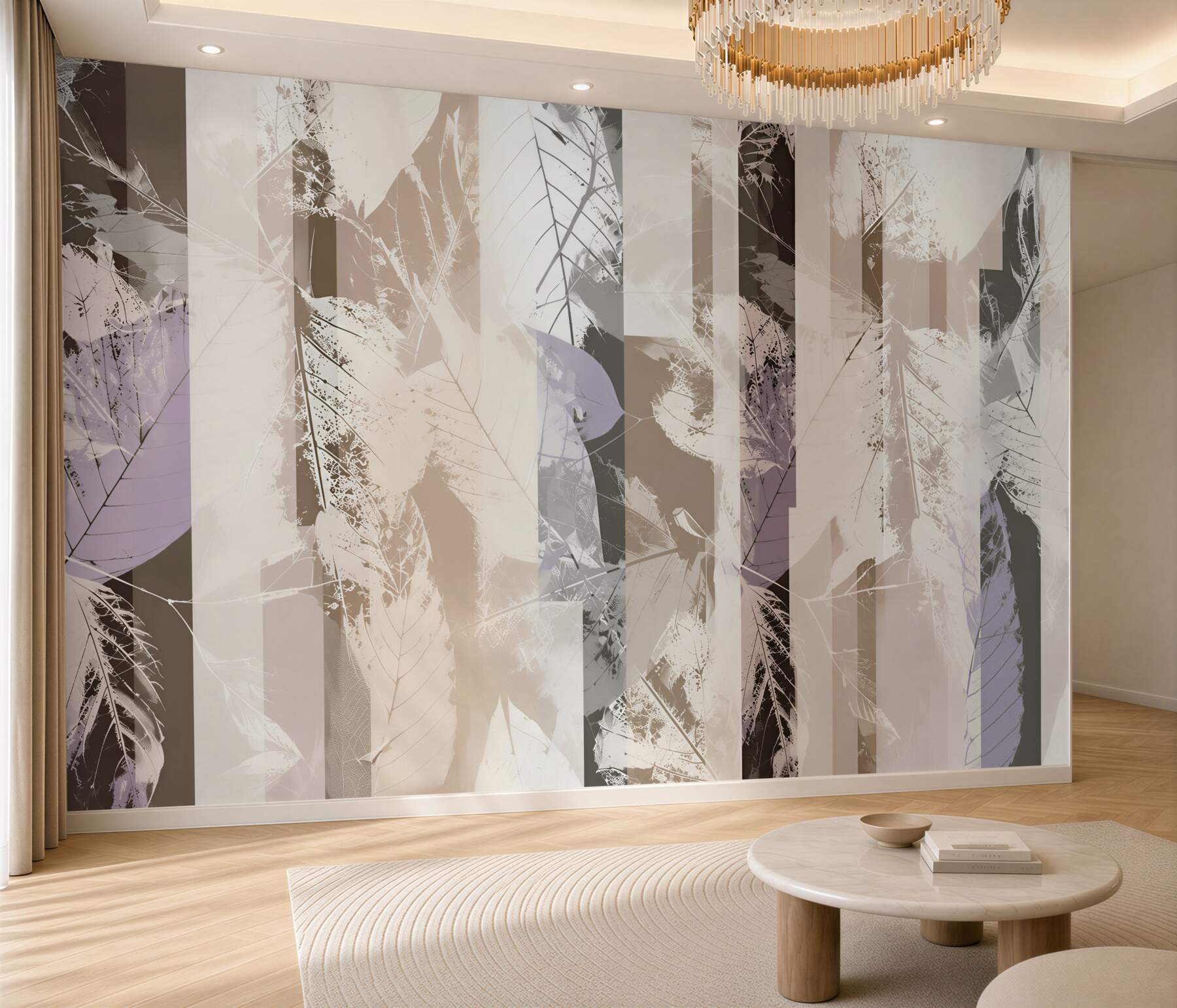 Fototapeten zarte beige Blätter auf hellem Hintergrund elegant