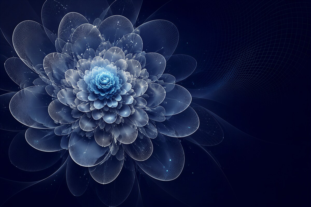 Fototapeten blau-weiße abstrakte Blume mit sanfter Ausstrahlung