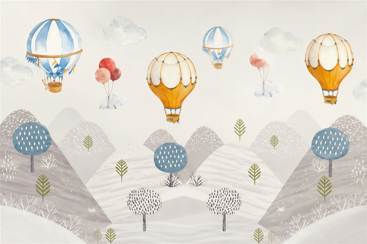 Fototapeten Ballons und Berge