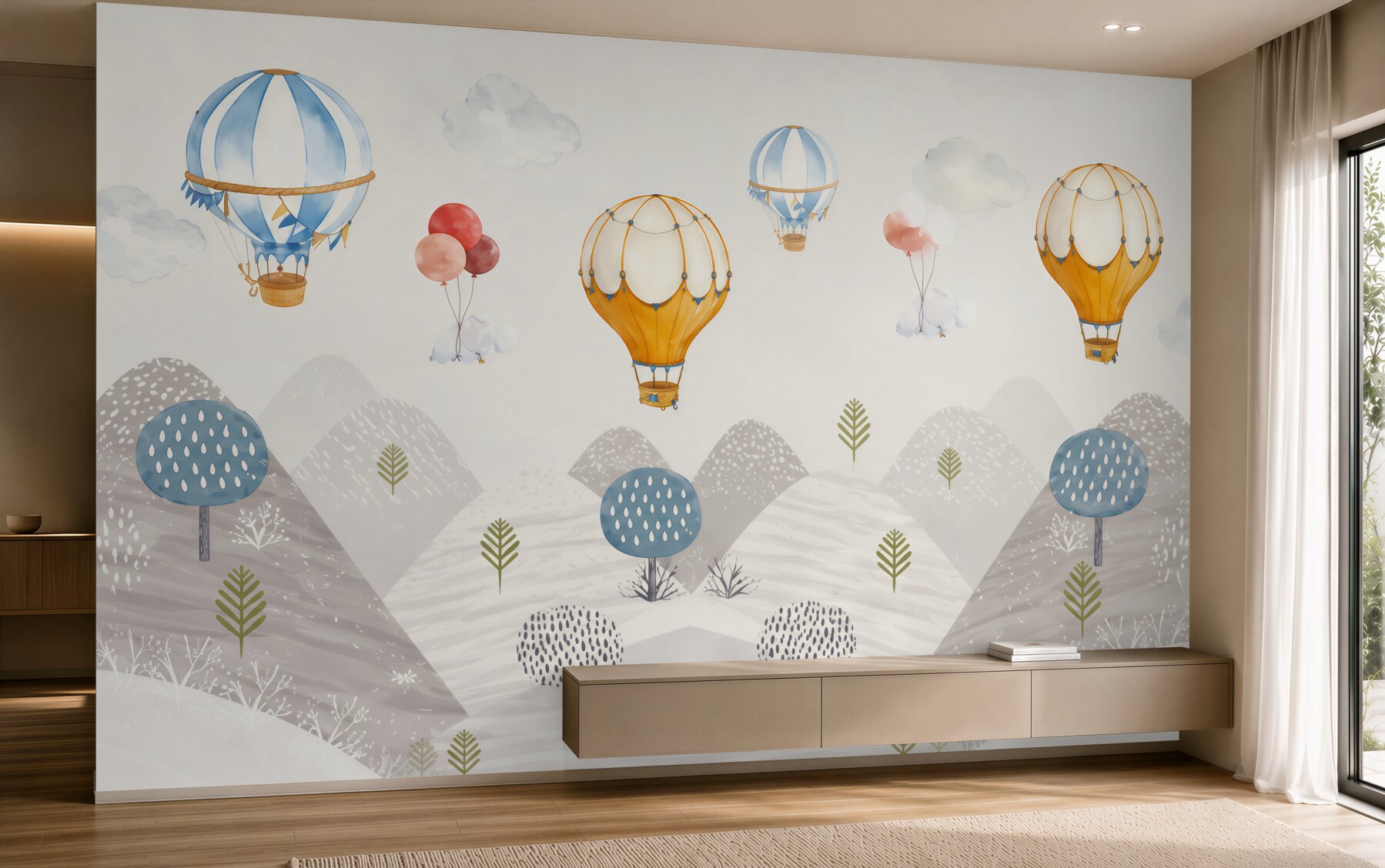 Fototapeten Ballons und Berge