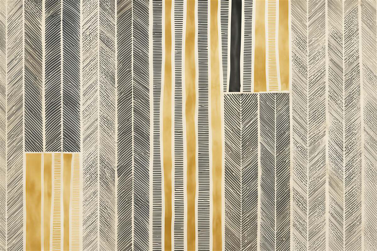 Fototapeten geometrische Federn in vertikalen Streifen beige-gold modern