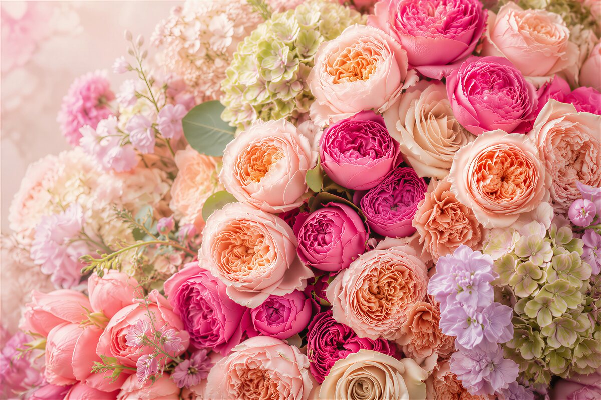 Fototapeten Strauß verschiedener eleganter Rosen