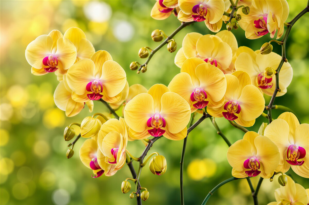Fototapeten gelbe Orchideen im Sommergarten
