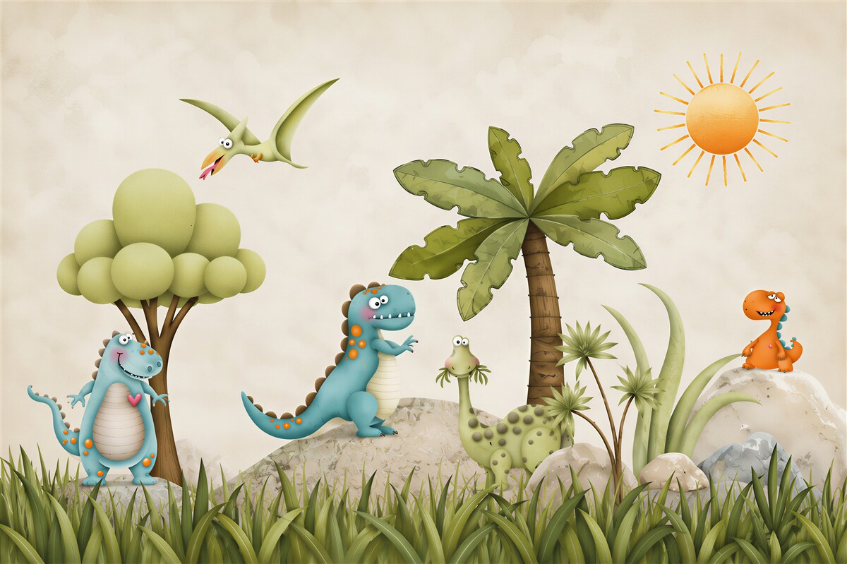 Fototapeten Cartoon-Dinosaurier im Wald
