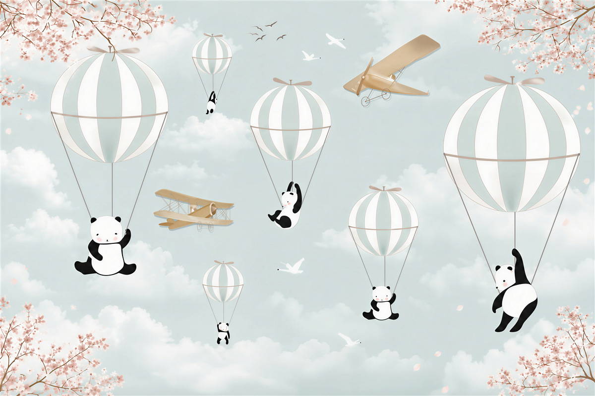 Fototapeten Ballons und Pandas