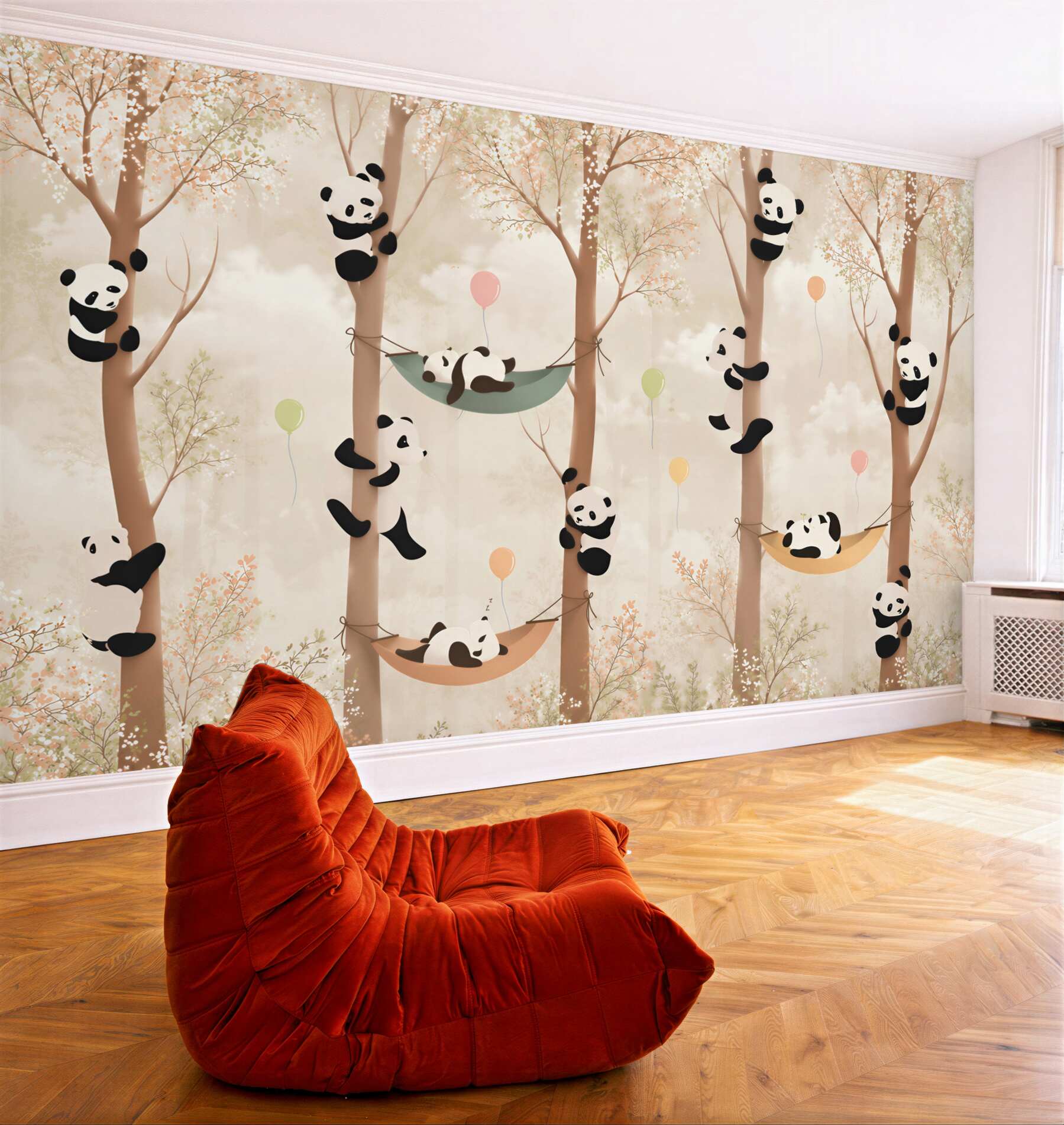 Fototapeten viele Pandas auf den Bäumen