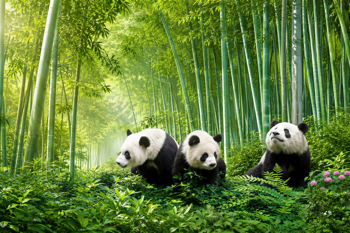 Fototapeten drei Pandas im Wald