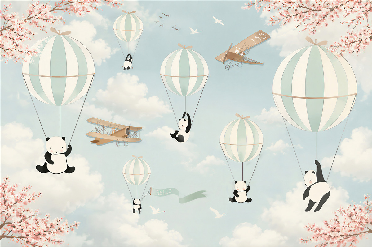 Fototapeten Panda auf Ballons