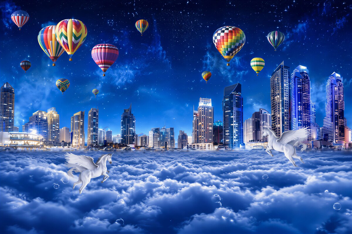 Fototapeten Ballons in der Nachtstadt