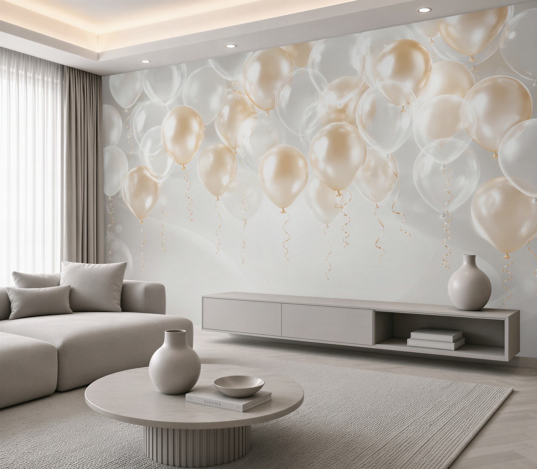 Fototapeten Weiße und goldene Ballons