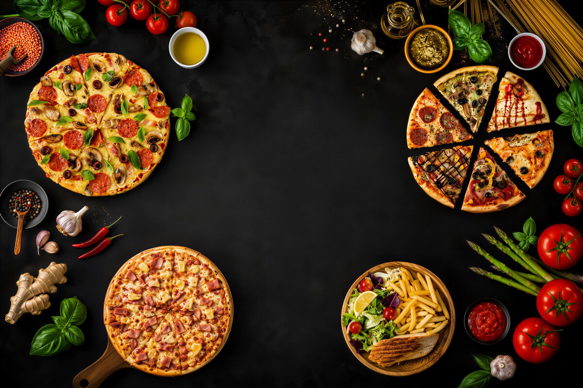 Fototapeten Pizza und andere Produkte