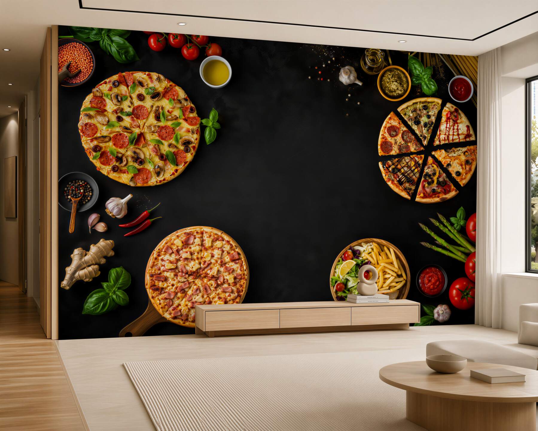 Fototapeten Pizza und andere Produkte
