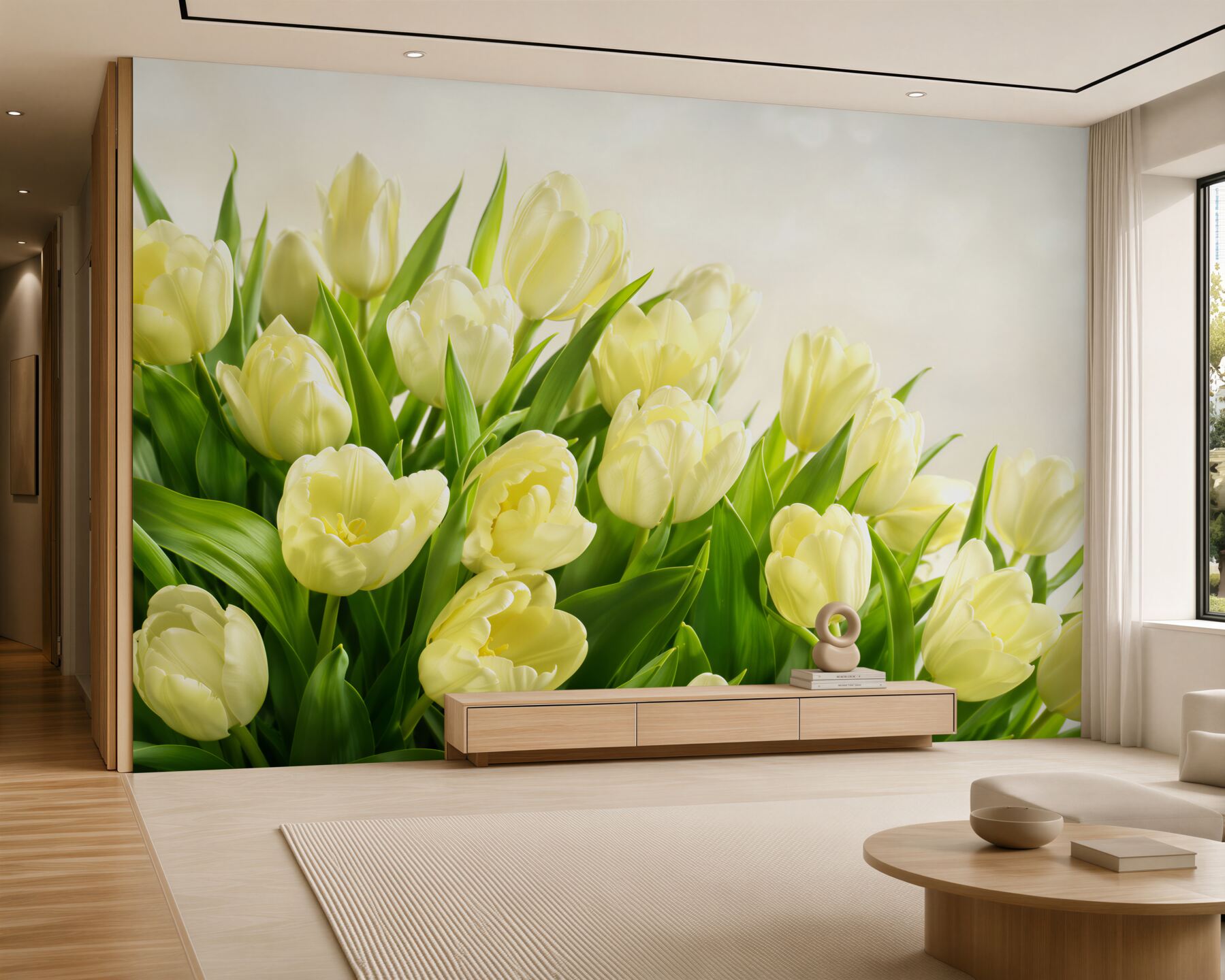 Fototapeten gelbe Tulpen mit Grün