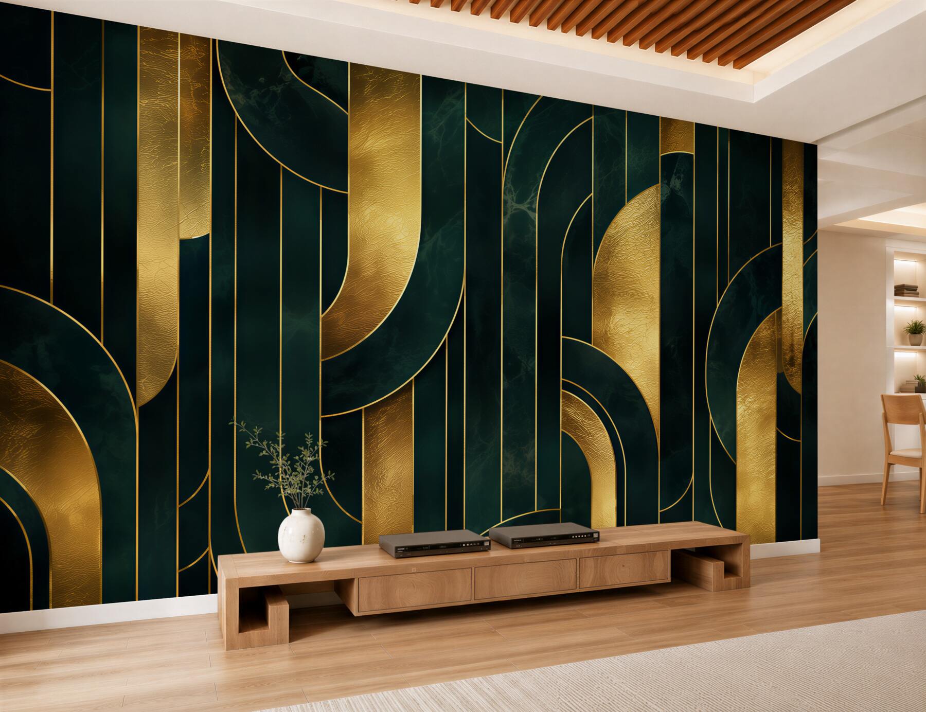 Fototapeten glatte Linien aus Smaragd und Gold