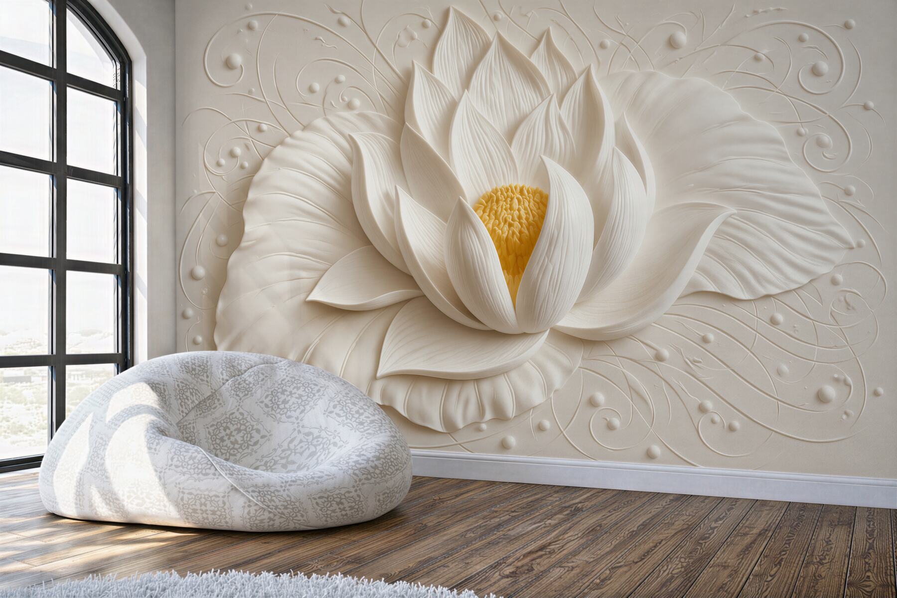 Fototapeten weißer Lotus im Hochrelief
