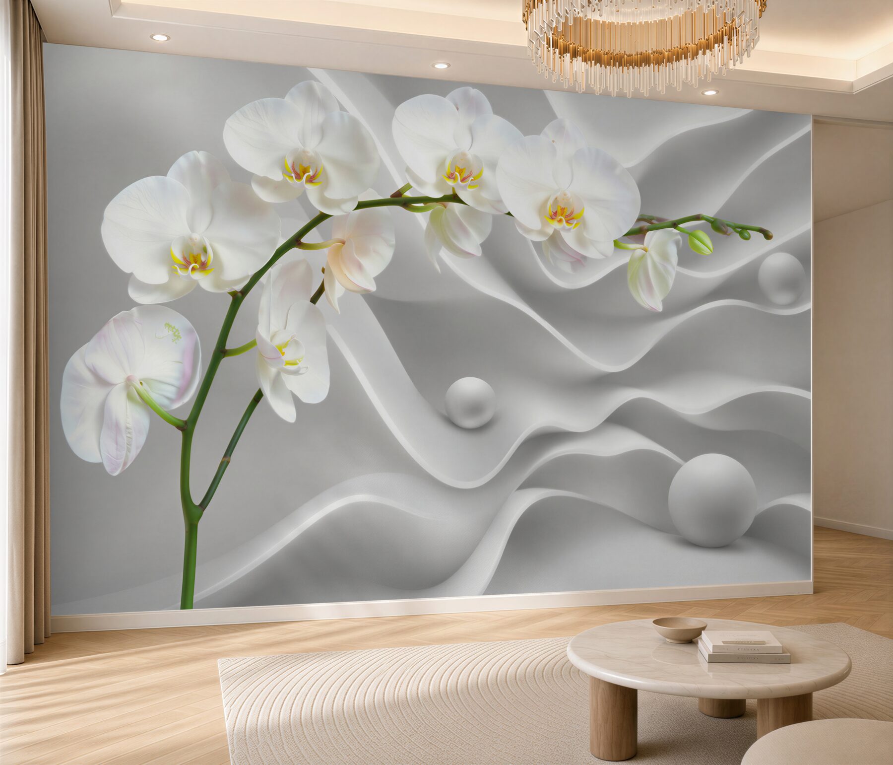 Fototapeten weiße Orchidee auf grauem Hintergrund