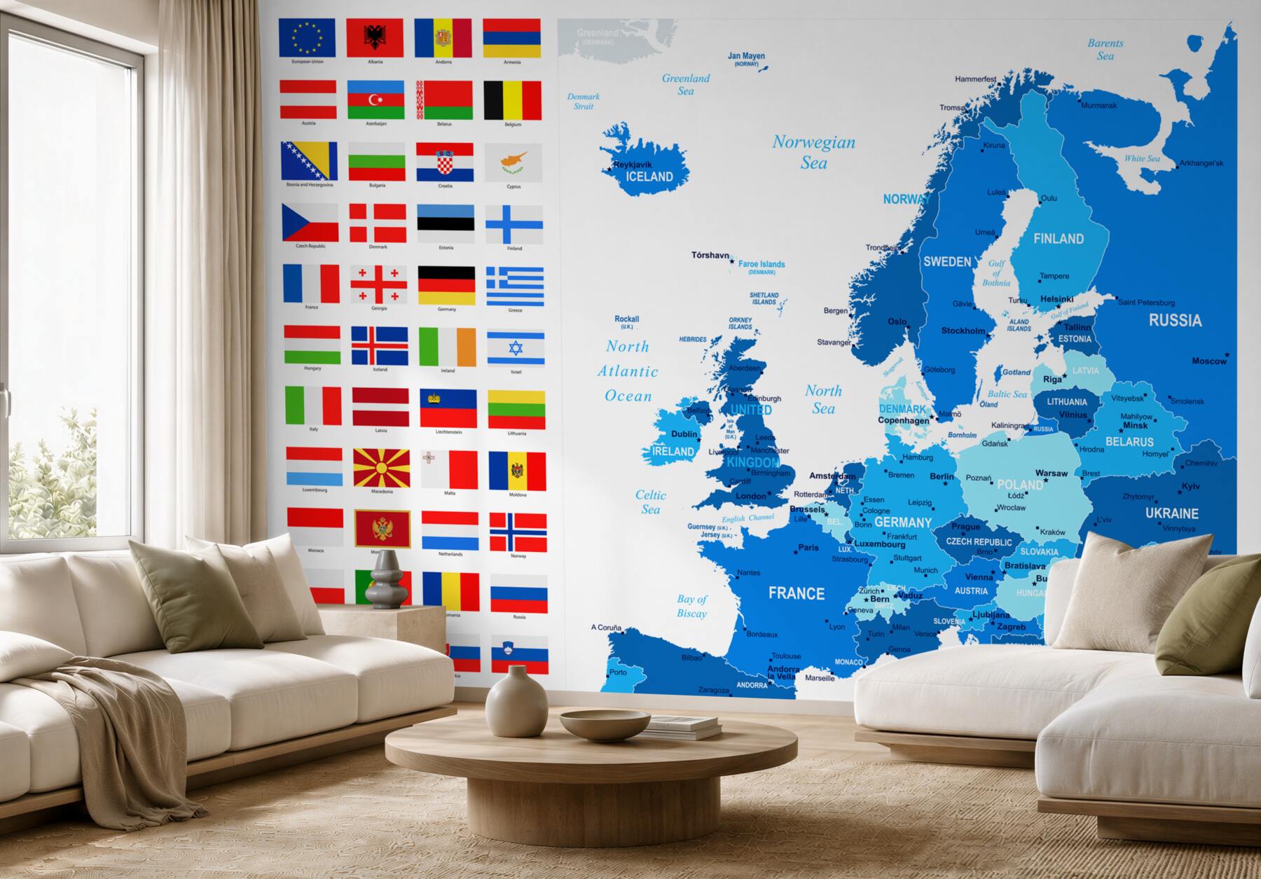 Fototapeten Länderkarte Europas mit Flaggen