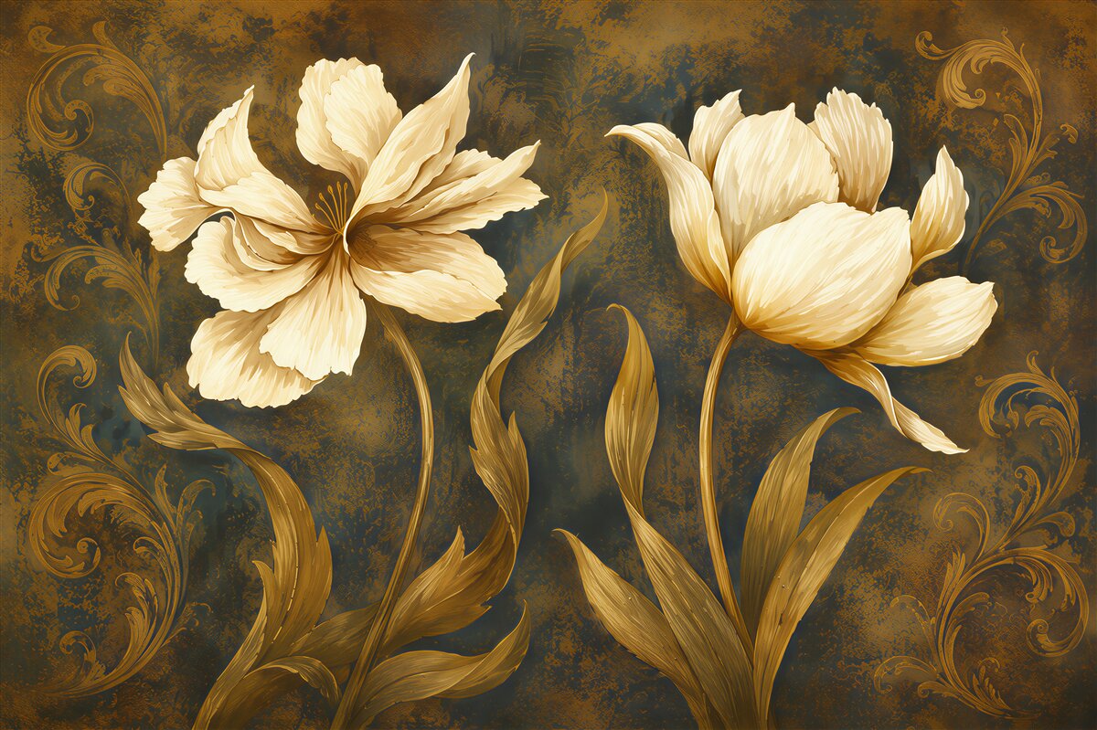 Fototapeten zwei große beige Blumen
