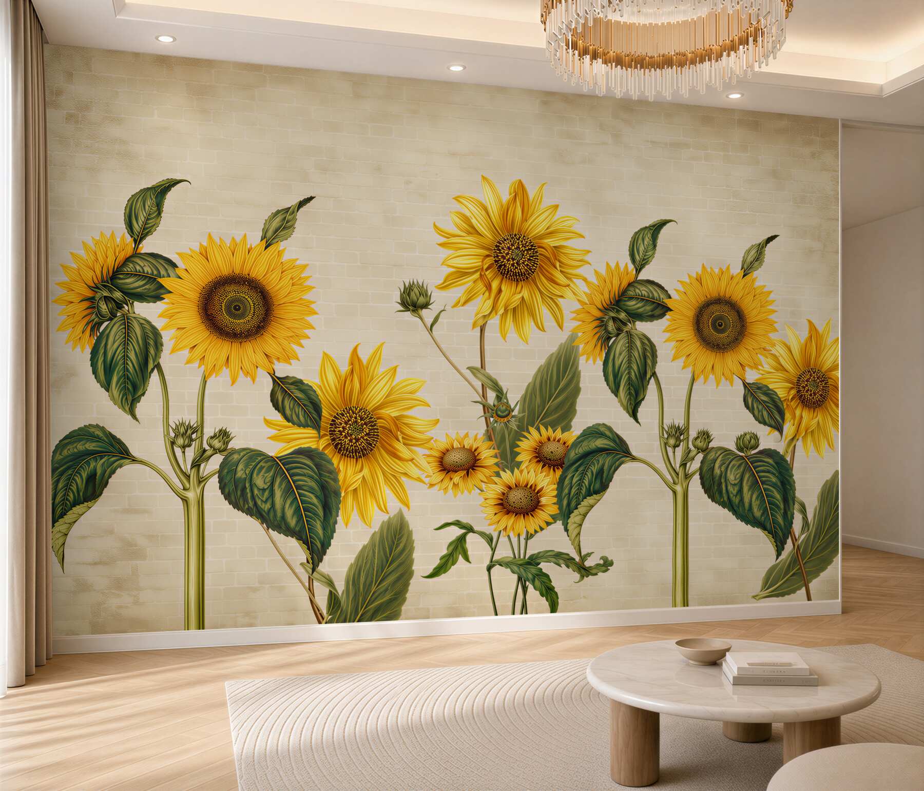 Fototapeten Sonnenblume vor Backsteinmauer