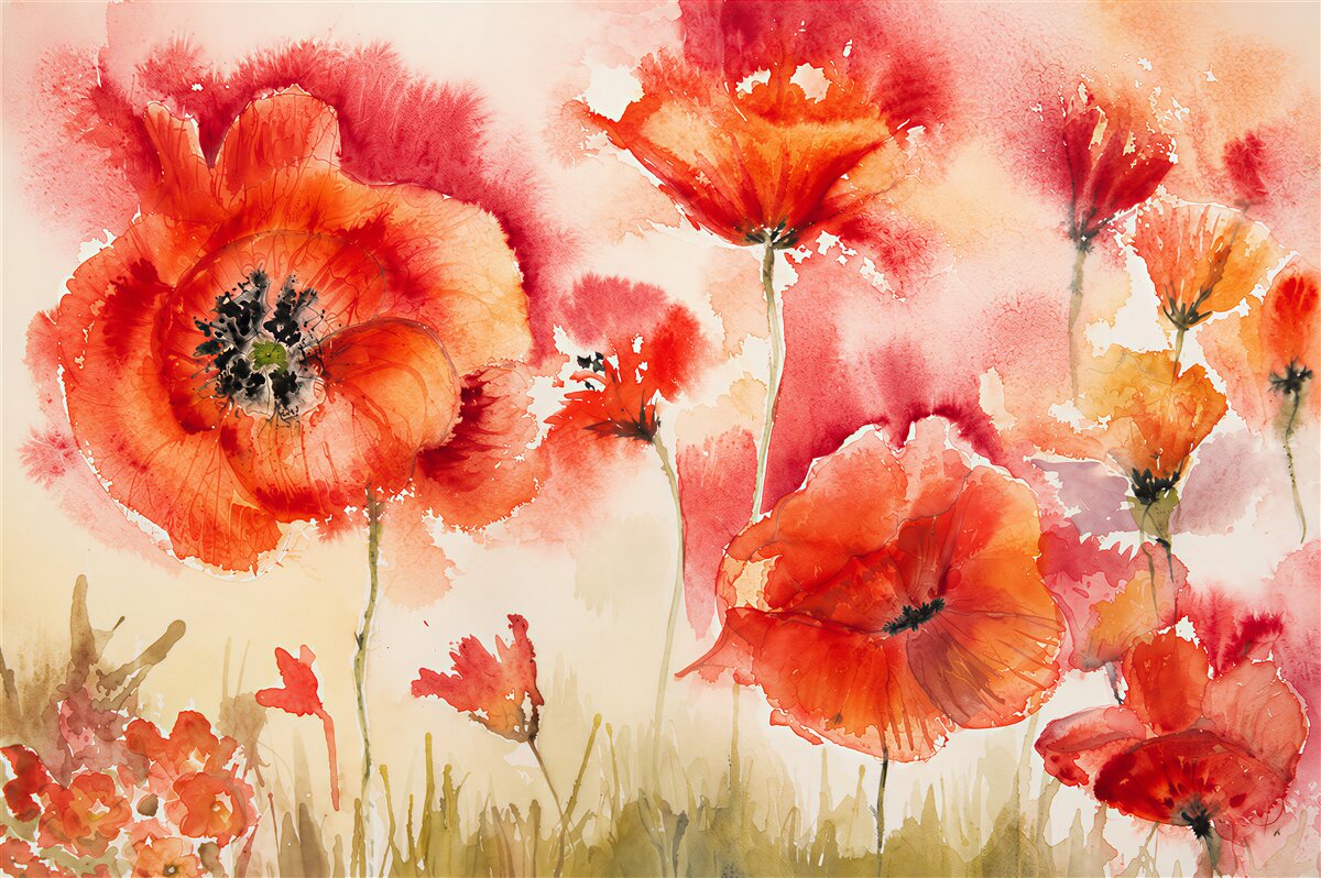 Fototapeten sehr große rote Mohnblumen
