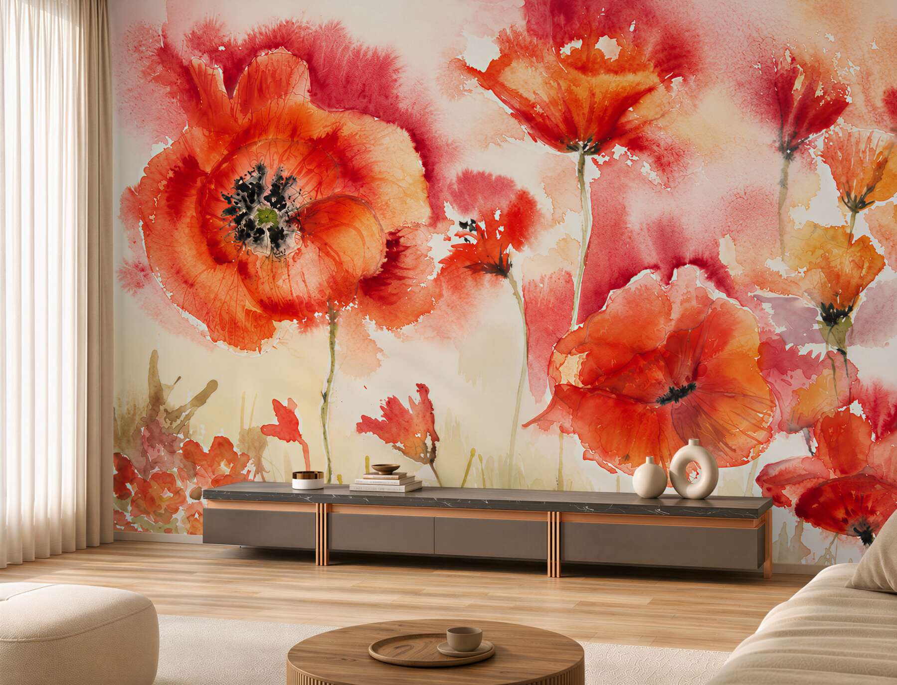 Fototapeten sehr große rote Mohnblumen