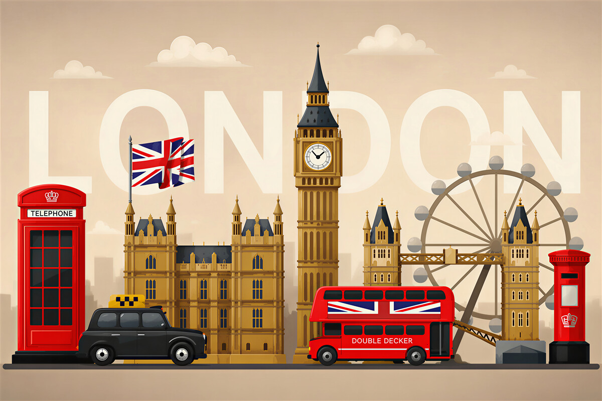 Fototapeten Hauptsymbole von London, Großbritannien