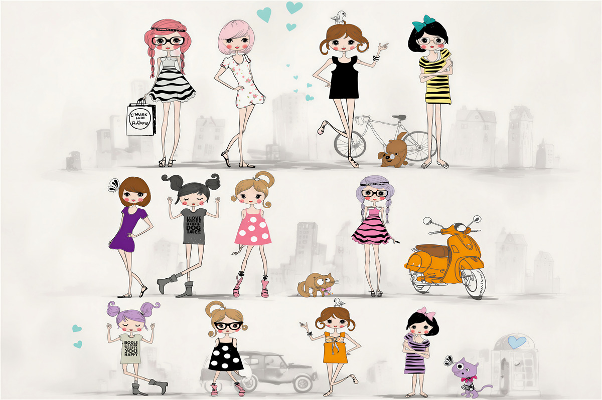 Fototapeten Mädchen aus Cartoons