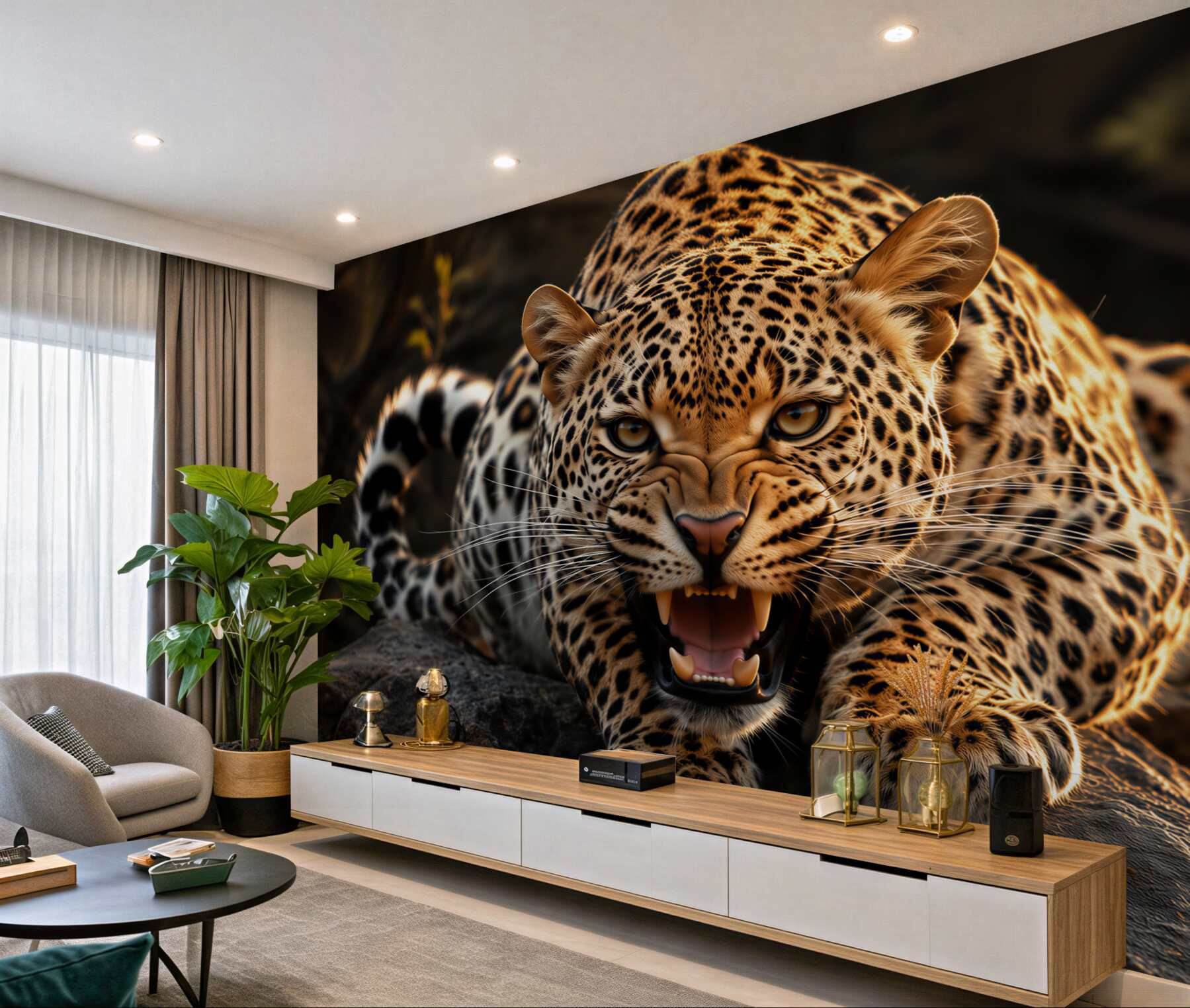 Fototapeten Leopard bereitet sich auf den Sprung vor