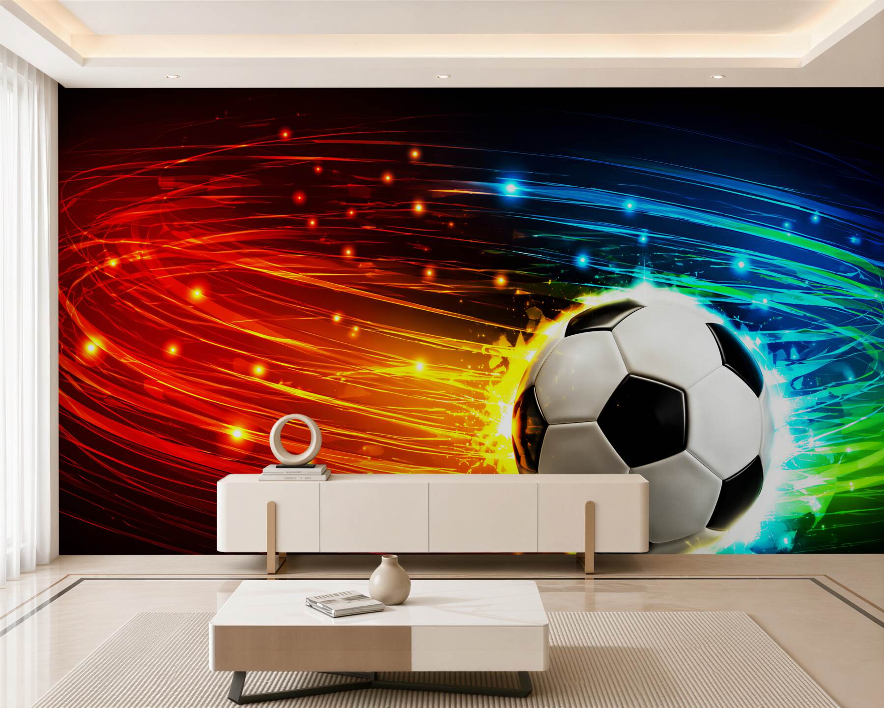 Fototapeten Fußball zwischen lebhaften Farben