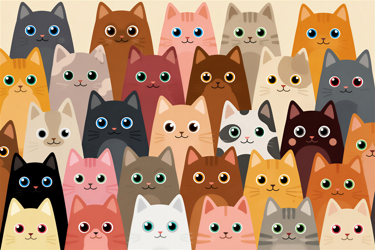 Fototapeten viele Katzen mit großen Augen