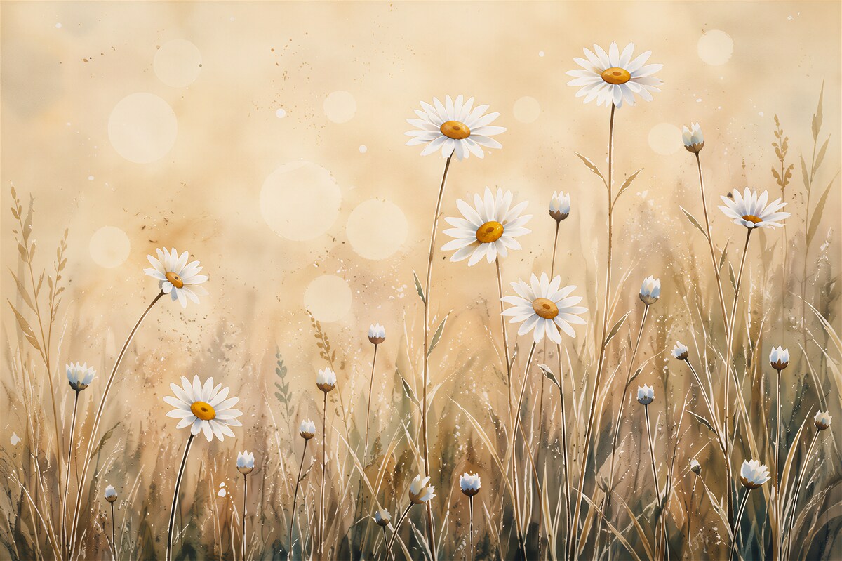 Fototapeten schlanke Mohnblumen im Sommerregen