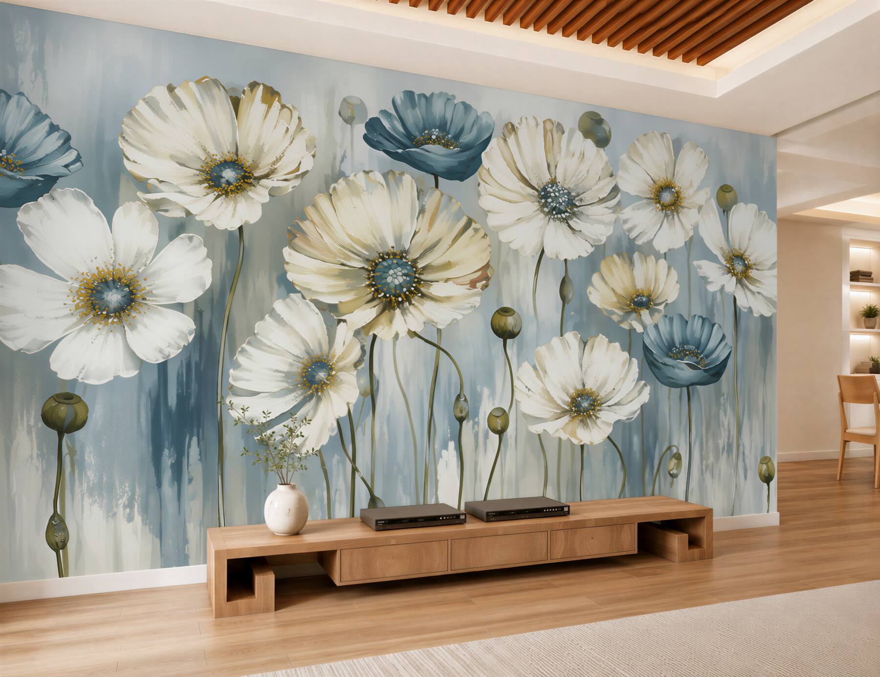 Fototapeten schlanke bunte Mohnblumen