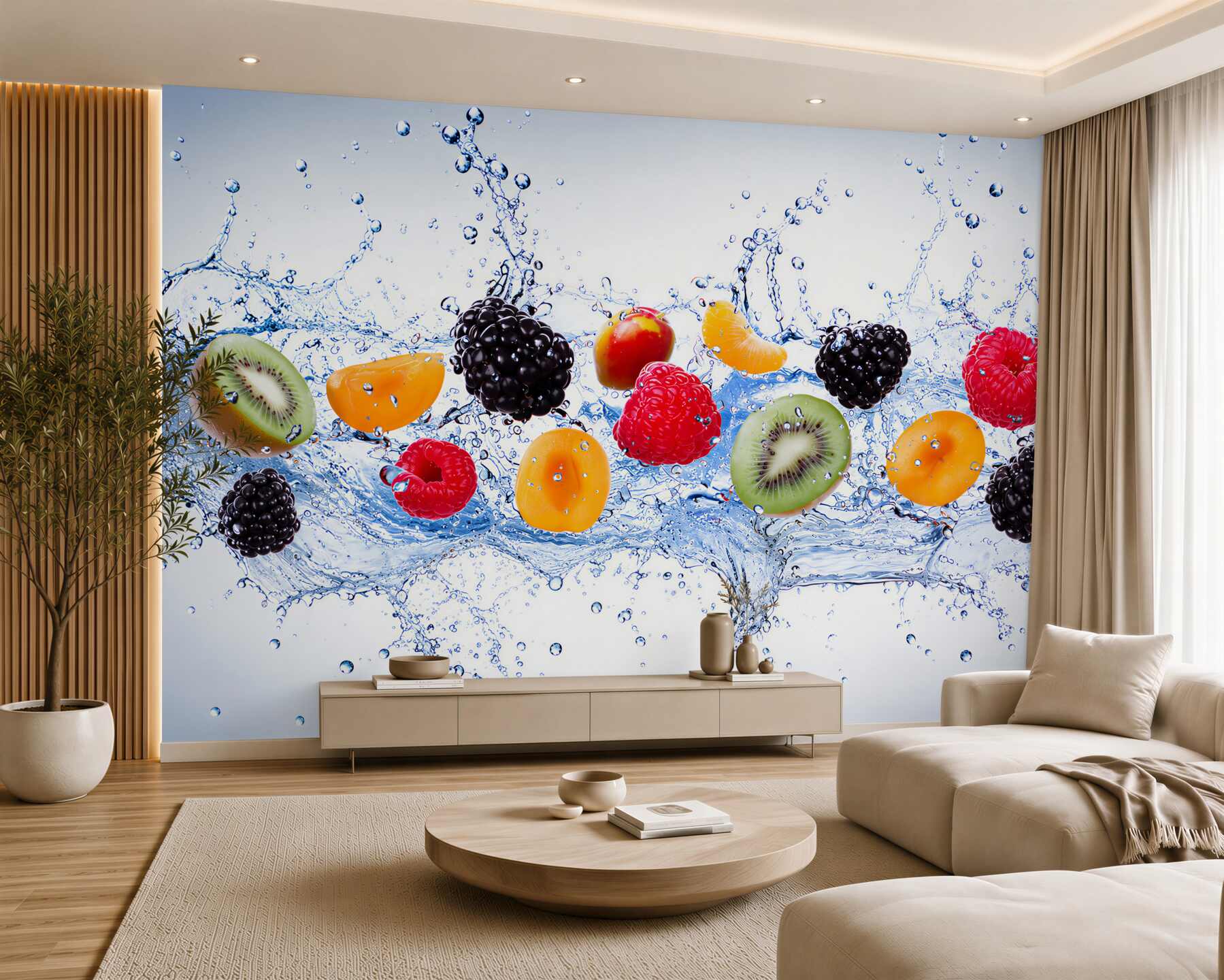 Fototapeten saftige Früchte im Wasser schneiden