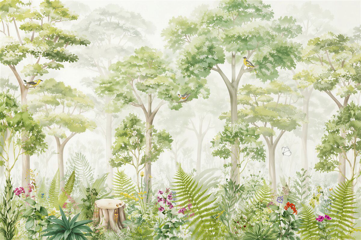 Fototapeten blasse Wald-Aquarelle