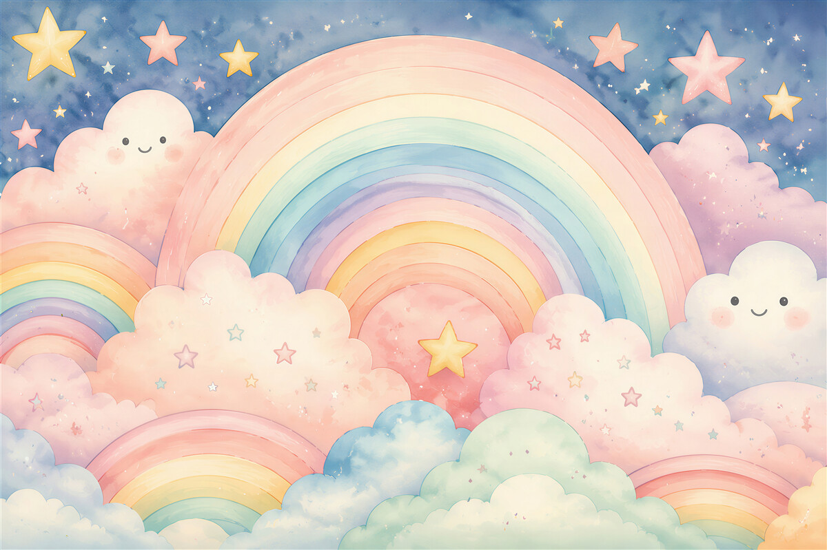 Fototapeten Regenbögen in Wolken und Sternen