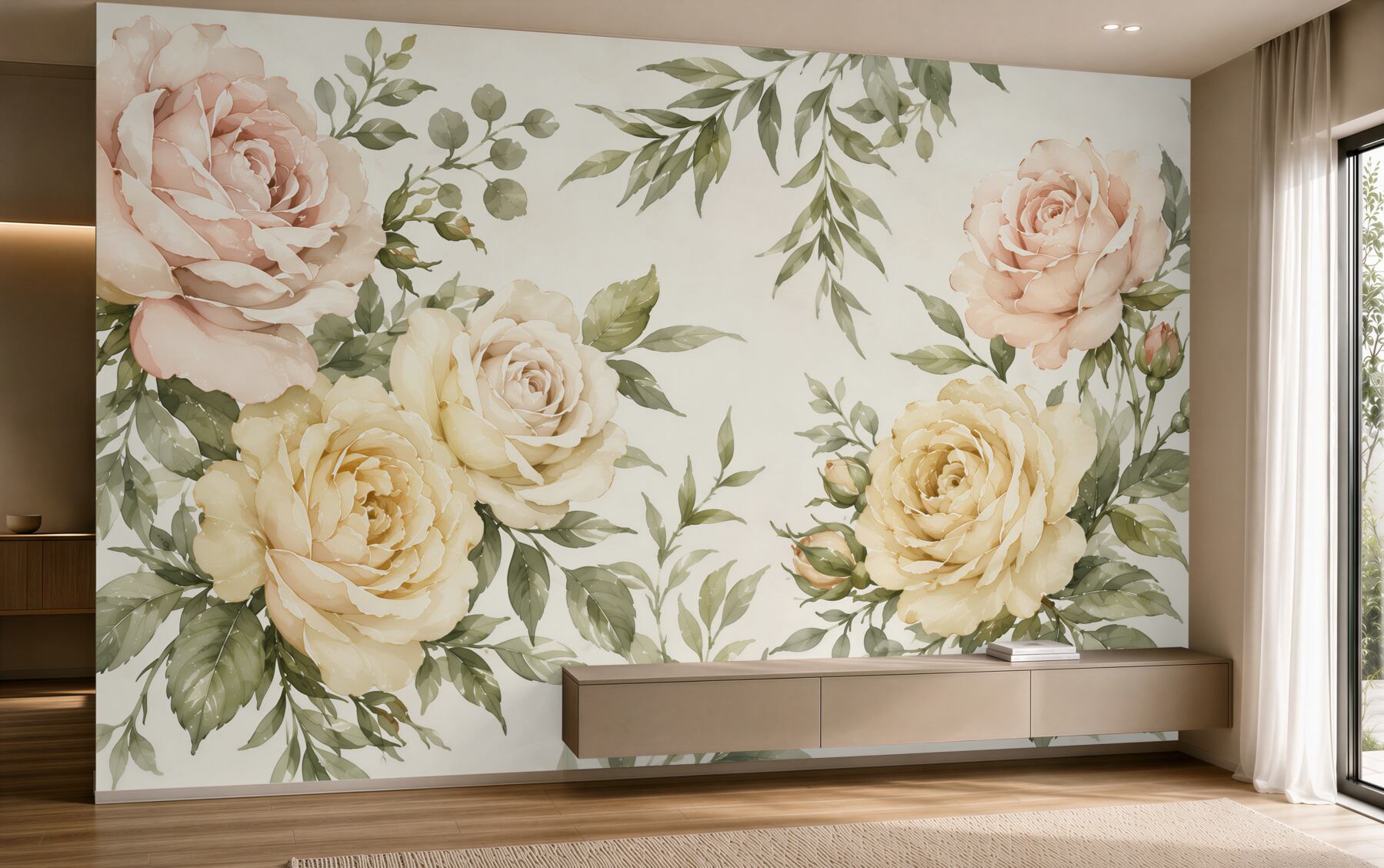 Fototapeten Gemalte offene Rosen