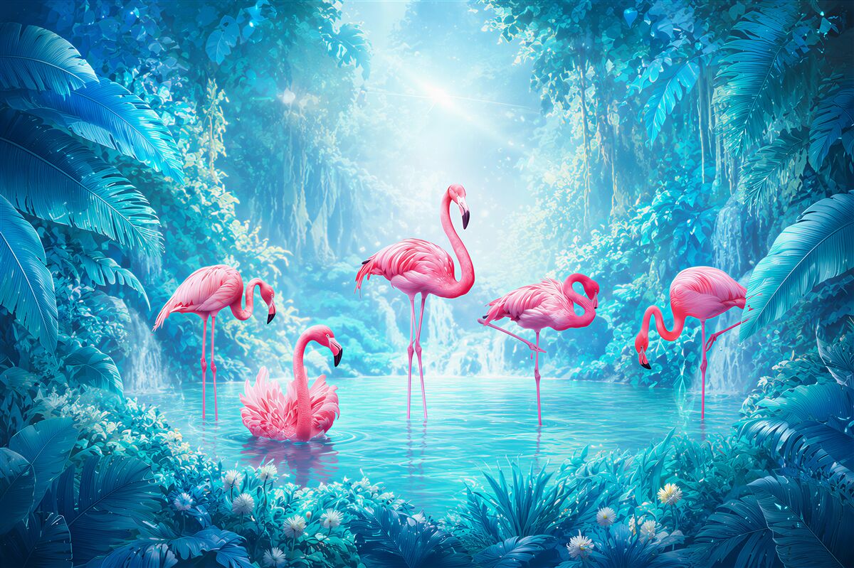Fototapeten rosa Flamingo im nächtlichen Wasser