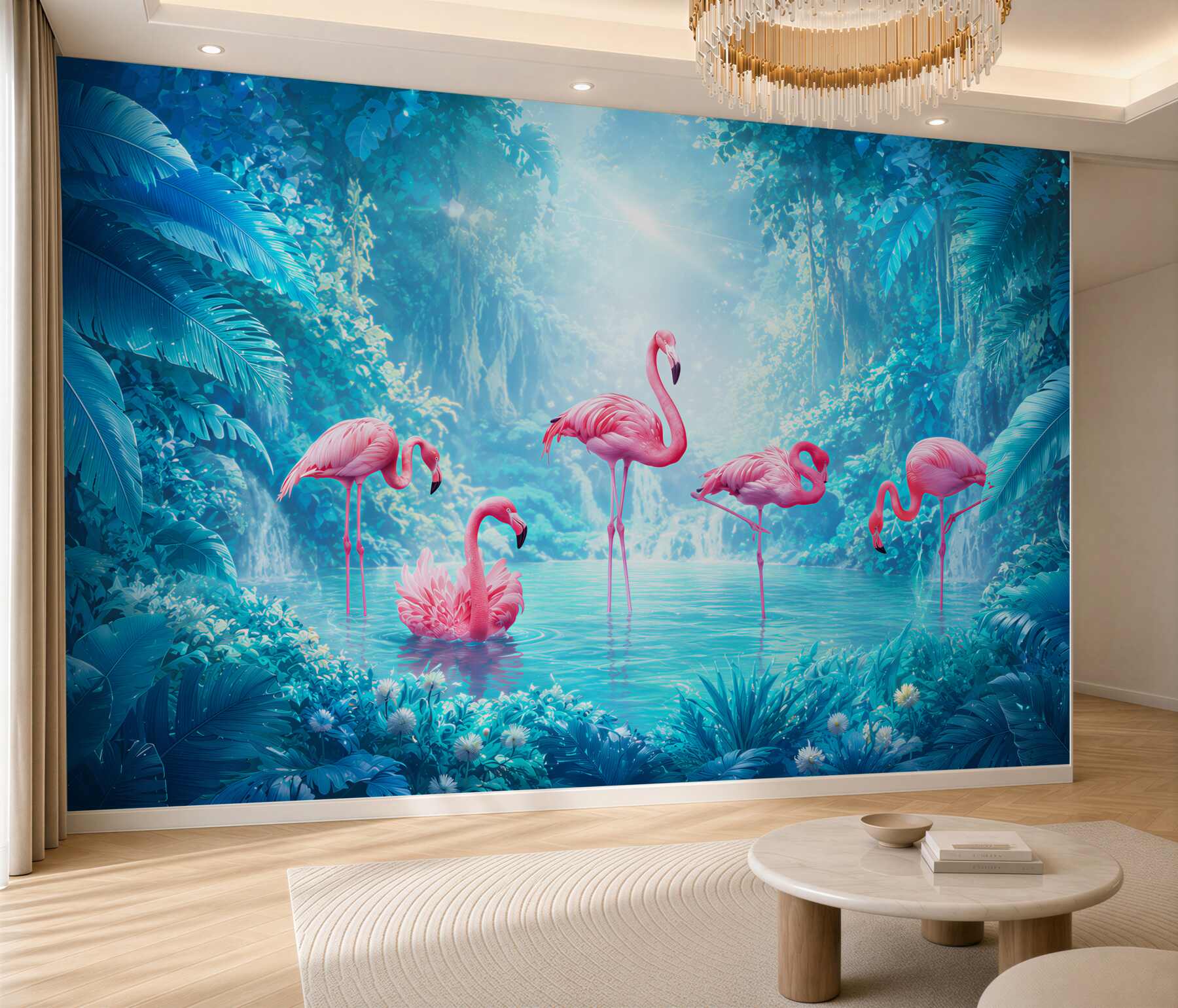 Fototapeten rosa Flamingo im nächtlichen Wasser
