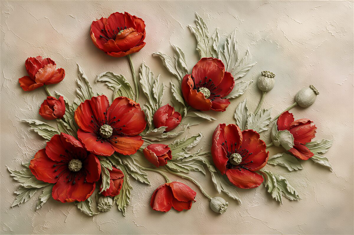 Fototapeten helle, strukturierte rote Mohnblumen