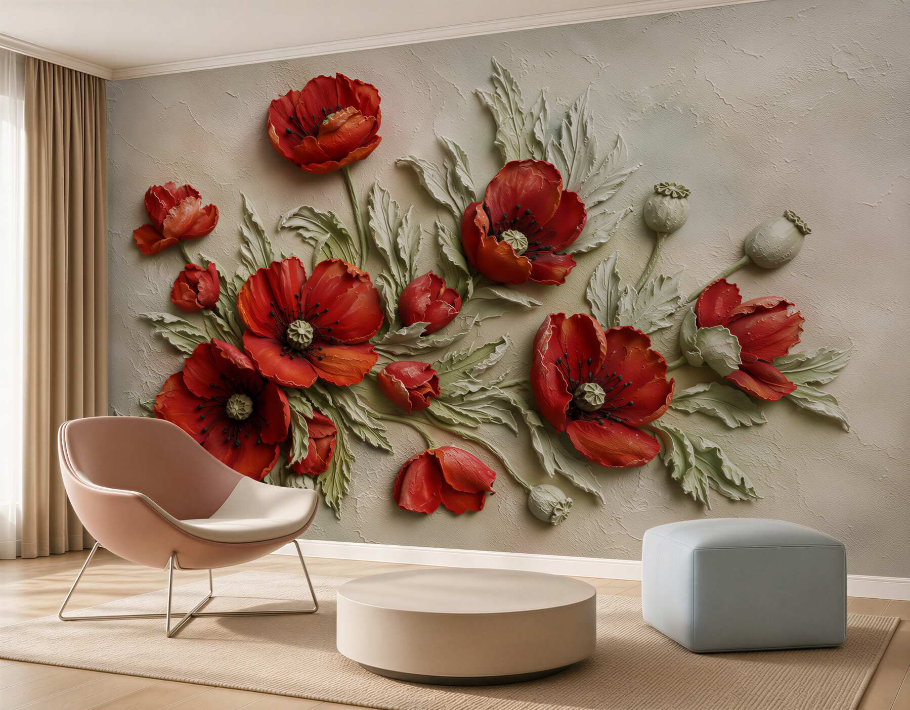 Fototapeten helle, strukturierte rote Mohnblumen