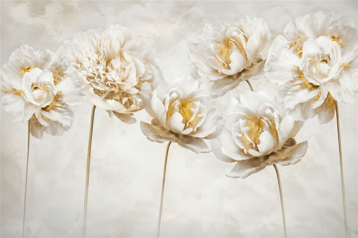 Fototapeten schlanke Blumen aus Gold und Seide