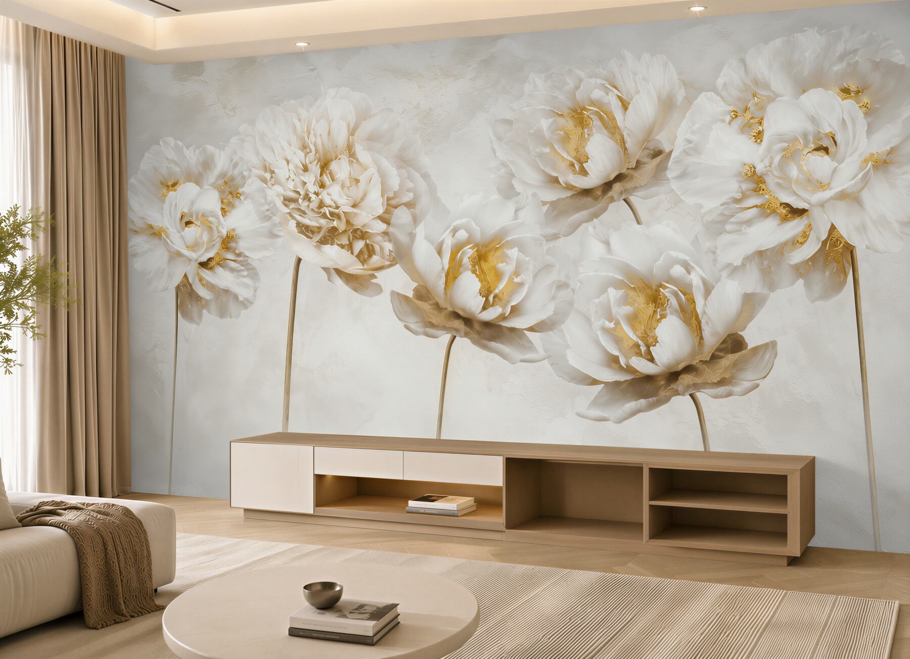 Fototapeten schlanke Blumen aus Gold und Seide