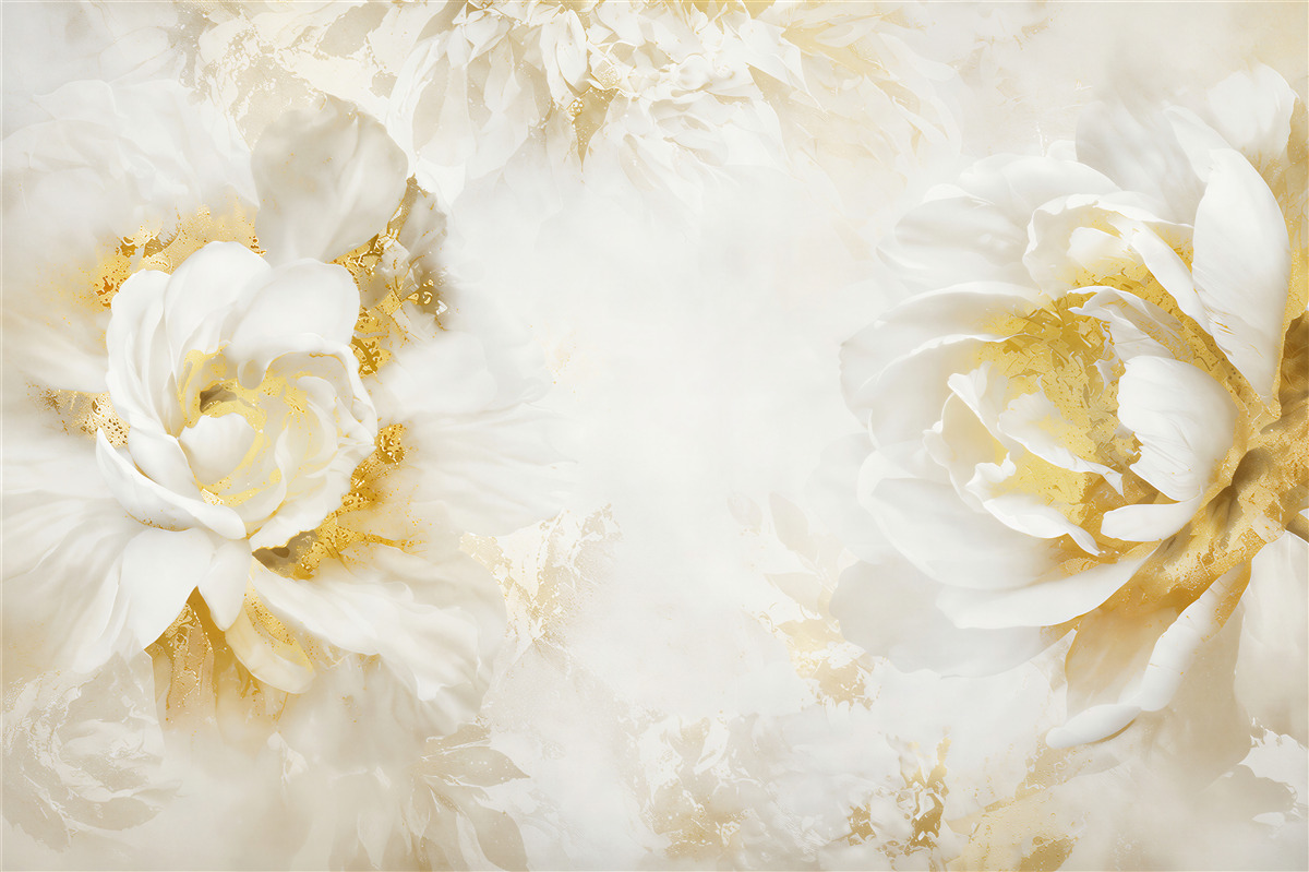 Fototapeten Weiße Blumen mit Gold