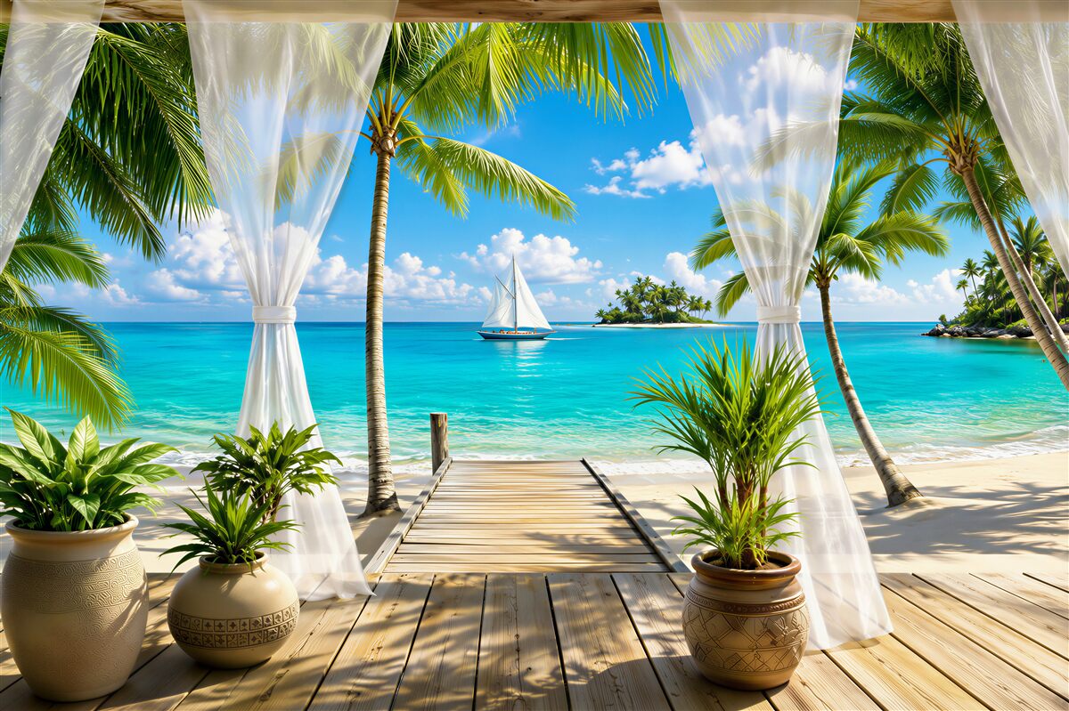 Fototapeten Terrasse am Meer