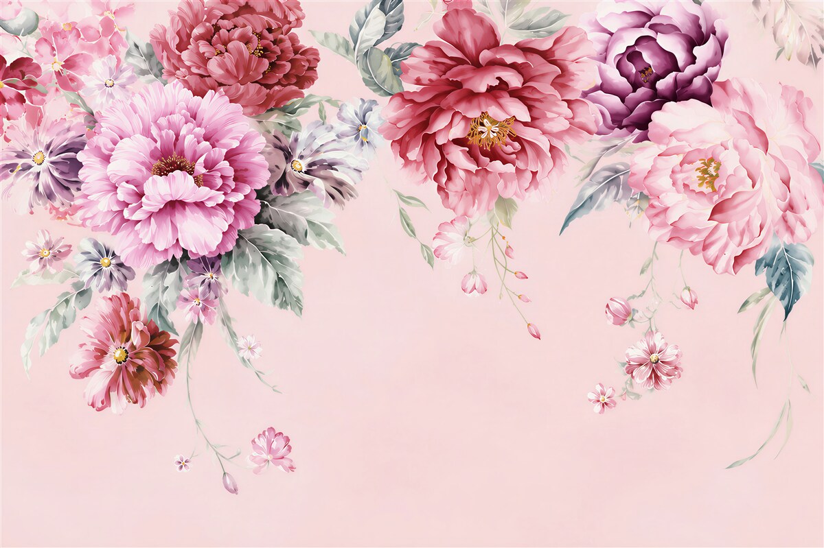 Fototapeten rosa Blumen in Aquarell