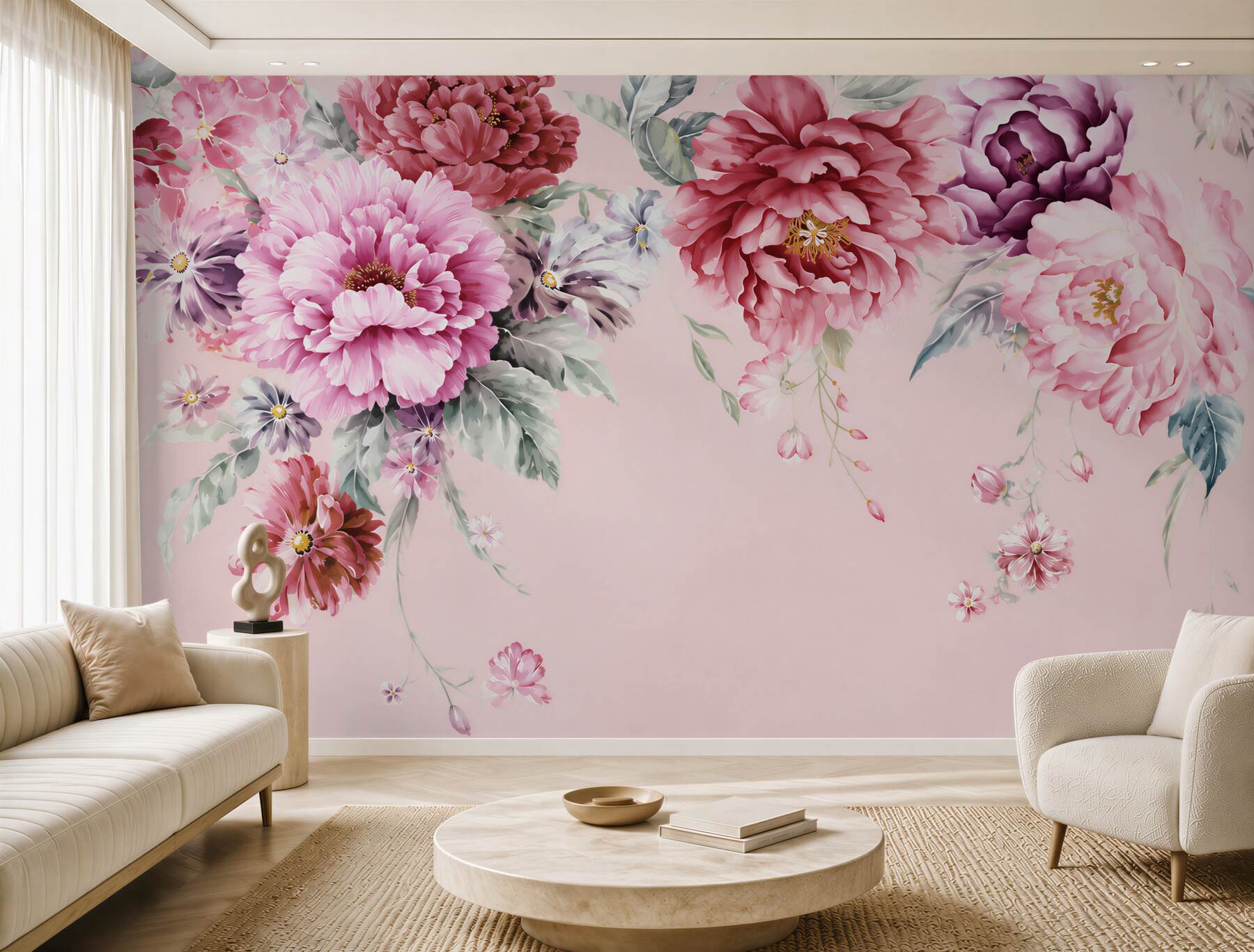 Fototapeten rosa Blumen in Aquarell