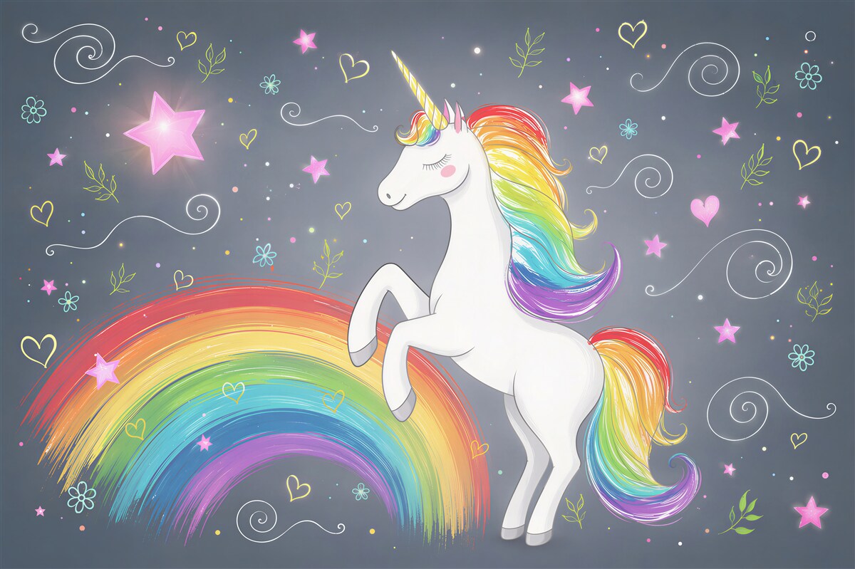 Fototapeten Einhorn auf dem Regenbogen